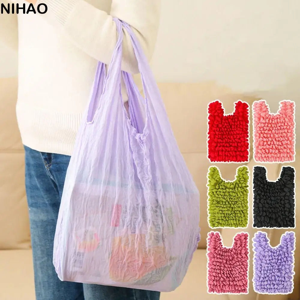 

Creative Bubble Stretch Bag Large Capacity Multi Purpose Pleated Flexible Shopping Bag Handheld Chiffon Foldable Storage Bag