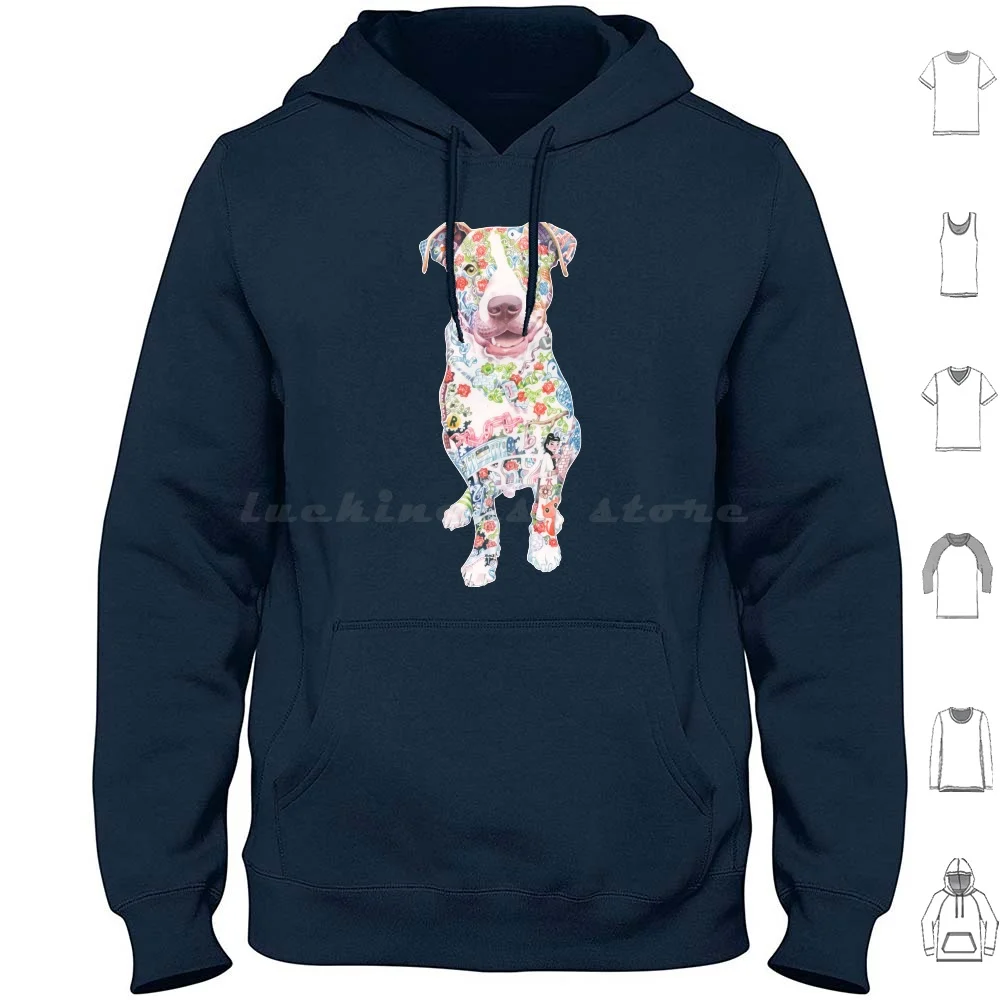 Gets Inky Hoodie cotton Long Sleeve Bull Terrier Pit Bull Pittie Pibble Bullie Dog Tattoo Tattooed Ink Inked Tats