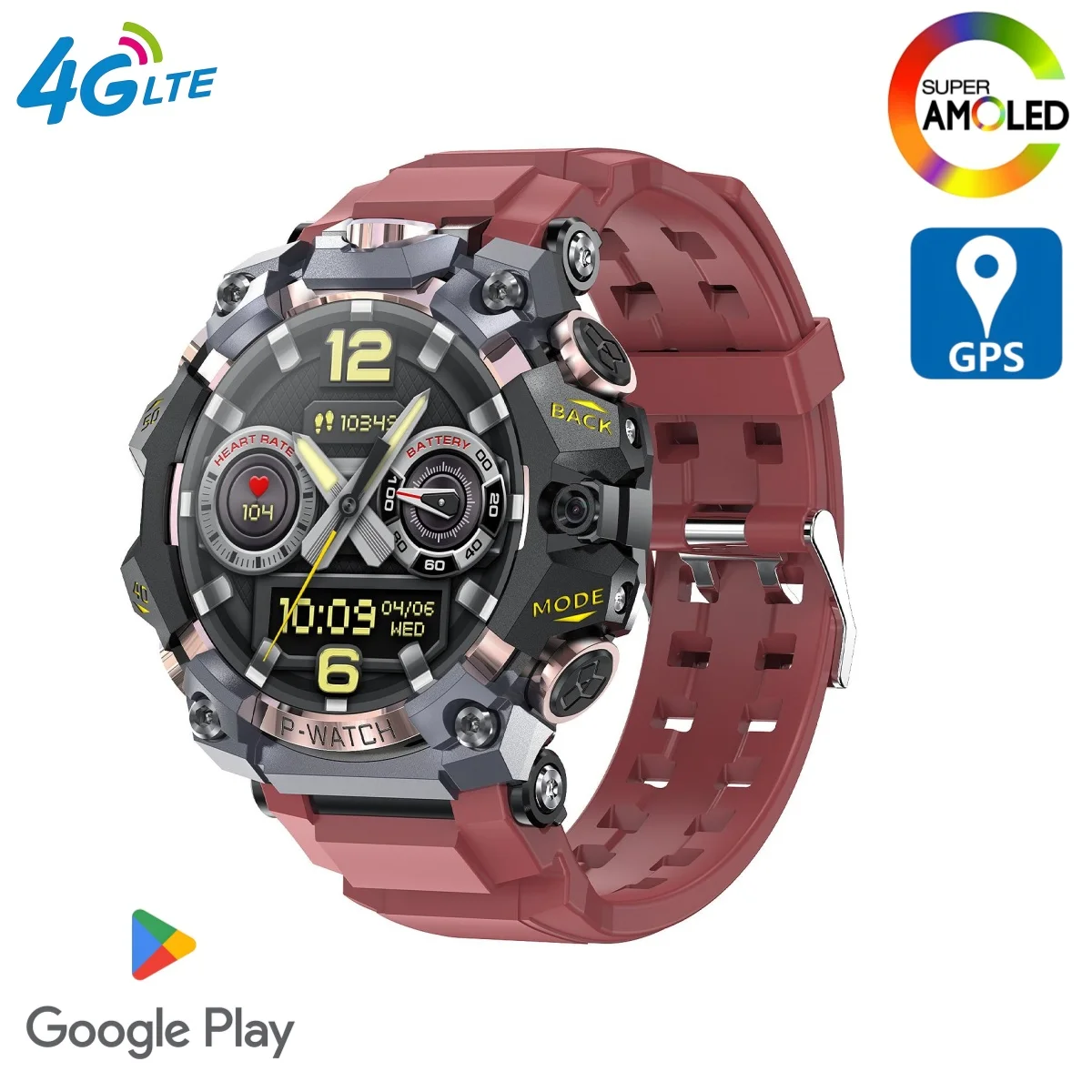 

Outdoors Smart Watch Android 4G LTE Smartwatch IP68 waterproof 800W Dual Camera Amoled GPS WIFI Multi sport mode Download Apps