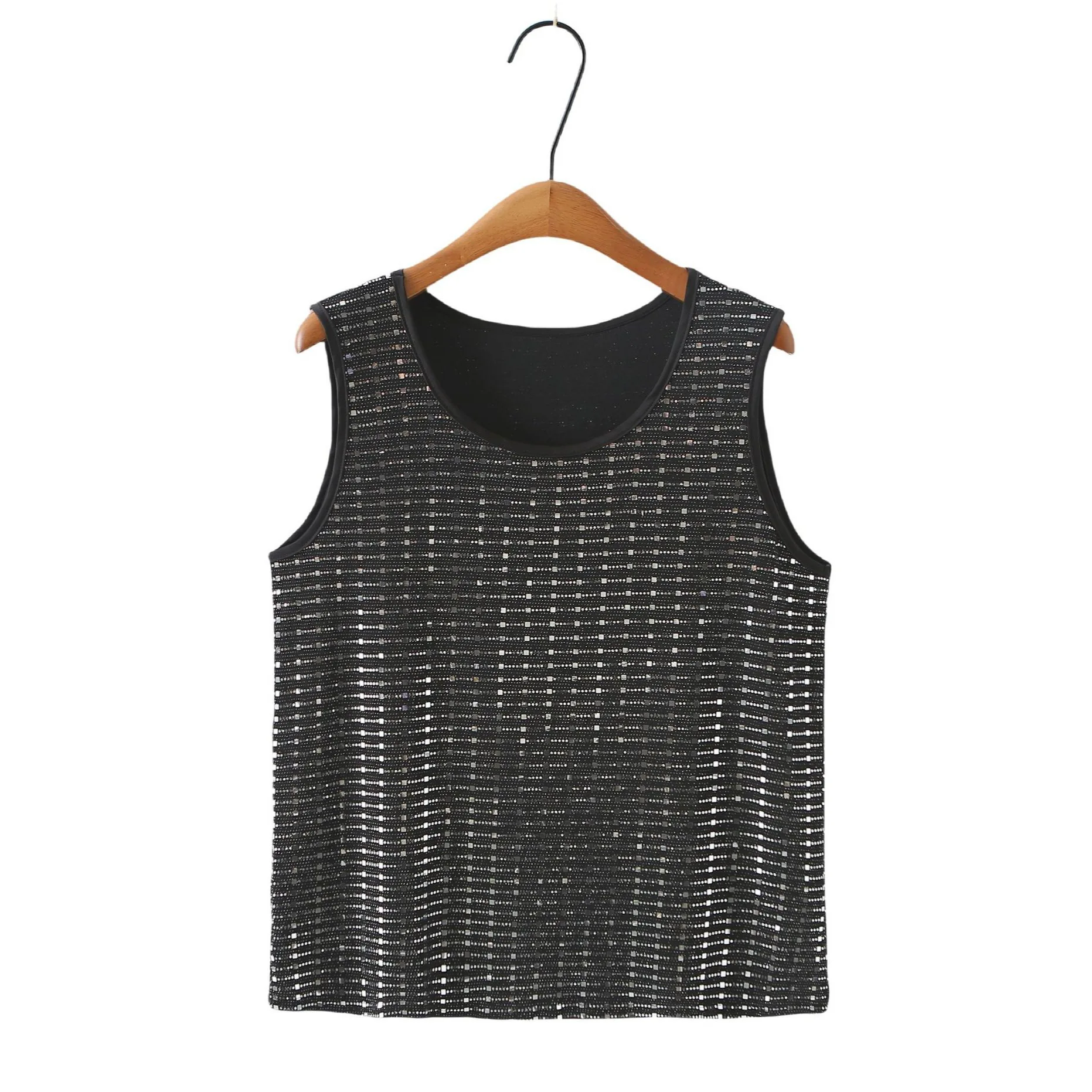 

100kg Plus Size Women's Tank Top Temperament Sequin Vest With Base Sleeveless T-shirt 628