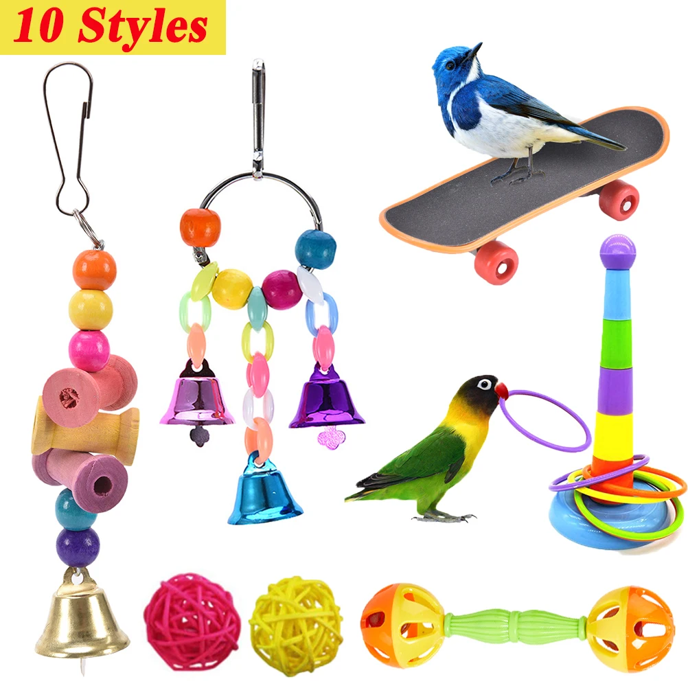 Colorful Parrot Hanging Bell Toys Pet Bird Parrot Chew Toys Bird Bite Training Toys for Parakeet Bird Cage Accessories Supplies