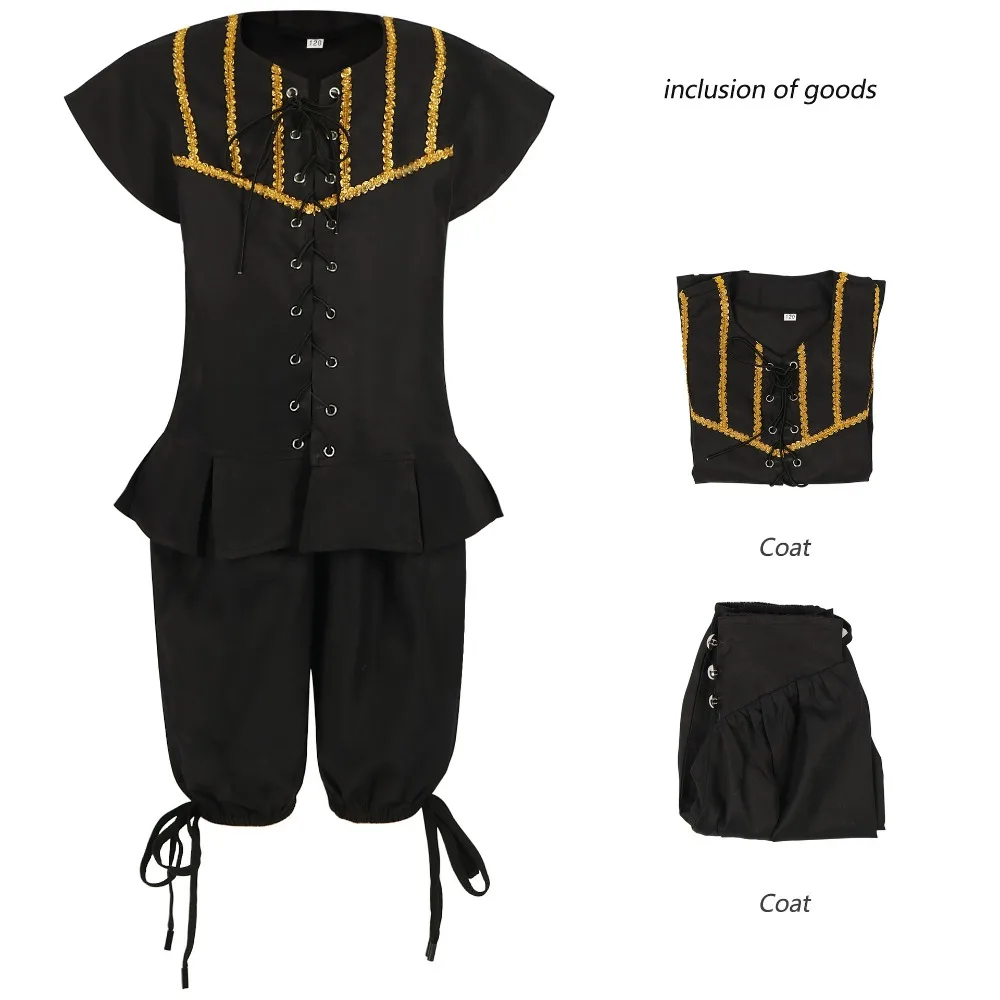 Medieval Retro Renaissance Cosplay Costume Pirates Disguise for Kids Vitage Outfit Halloween Carnival Party Performance Roleplay