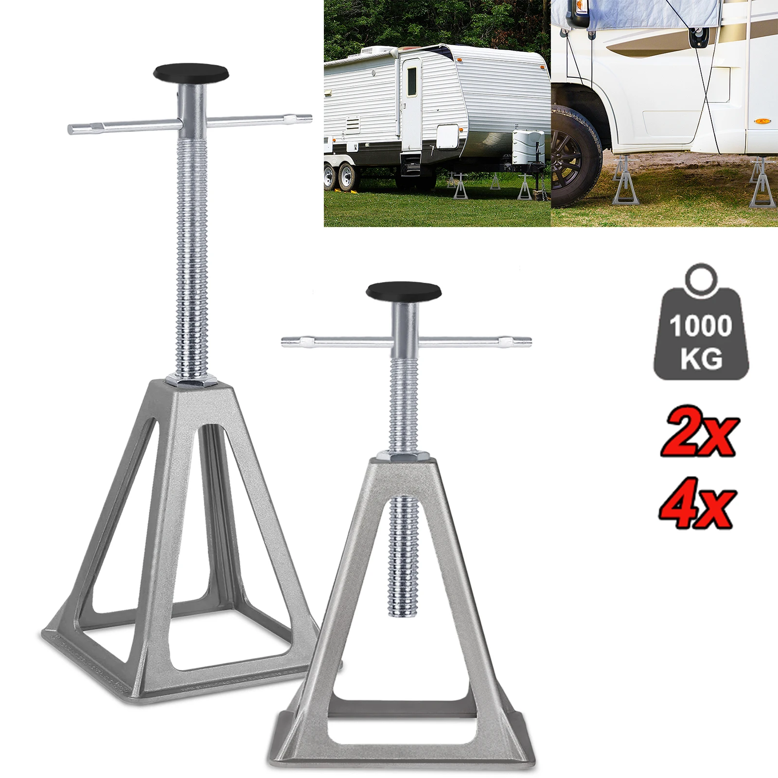 Supports de caravane en aluminium, réglables en hauteur de 28 à 45 cm, charge maximale de 1000 kg par support, vérins stabilisateurs pour camping-car, lot de 2/4 pour remorque de camping-car