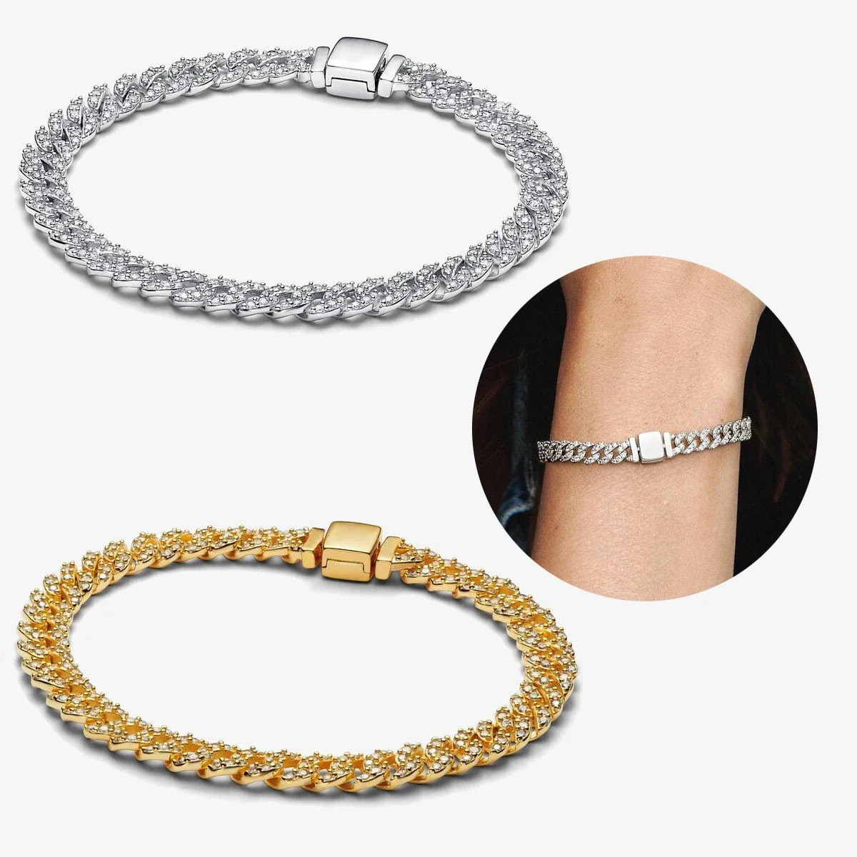 

2024 Fashion New Style Exquisite S925 Silver Panjia Timeless Pavé Cuban Chain Bracelet A Timeless Piece with Fashionable Charm