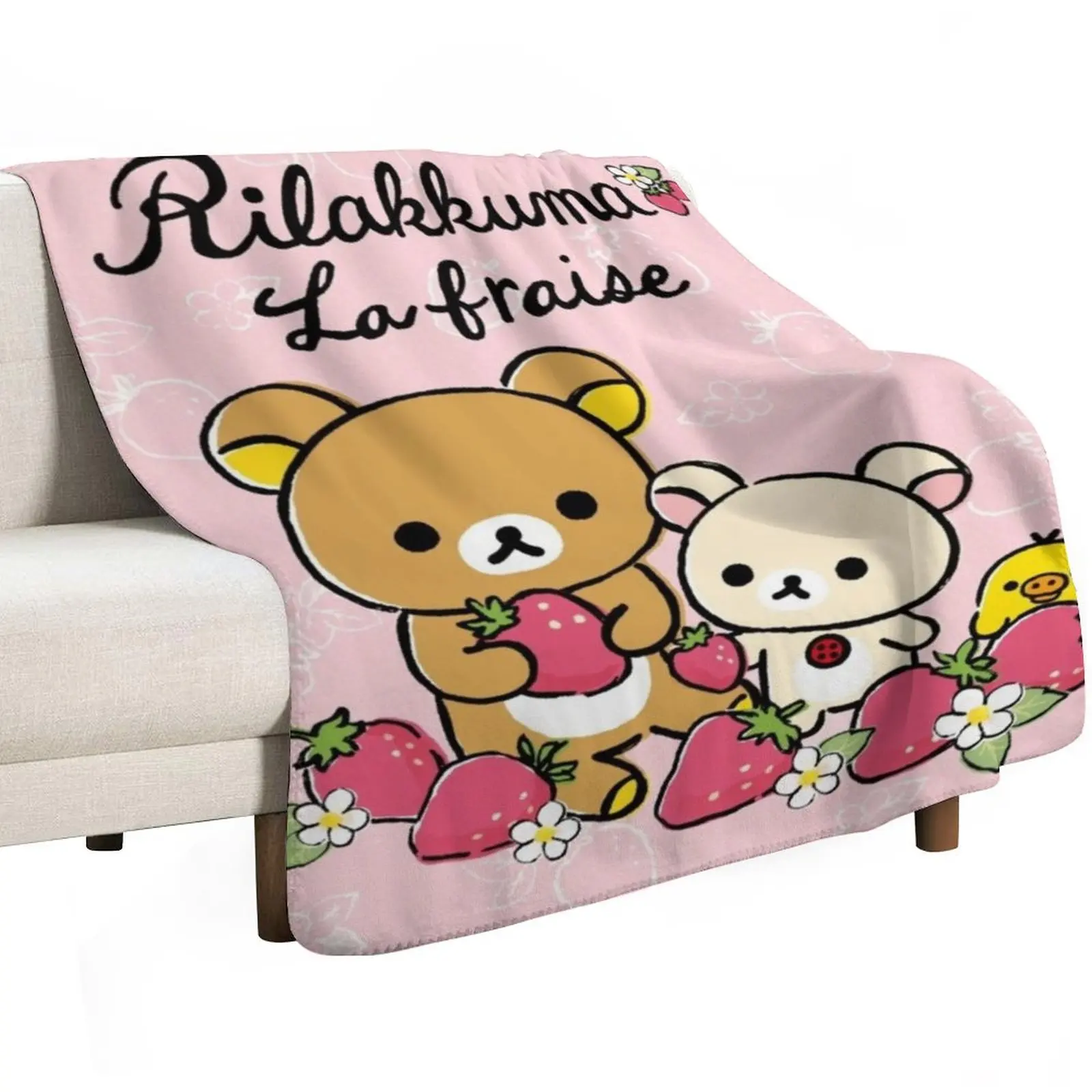 Cute Rilakkuma strawberry Throw Blanket Thermals For Travel Sleeping Bag Luxury Vintage for babies Cute Blankets