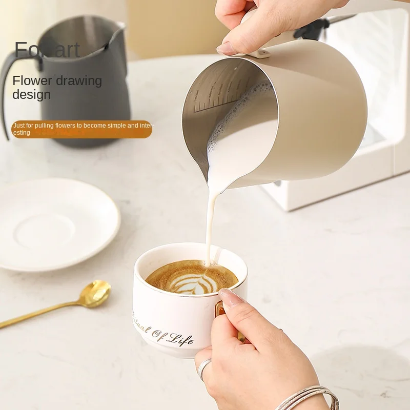 New Professional Slanted Mouth Milk Creamer Frothing Pitcher Stainless Steel Milk Foam Cup With Scale Latte Steam Coffee Cup