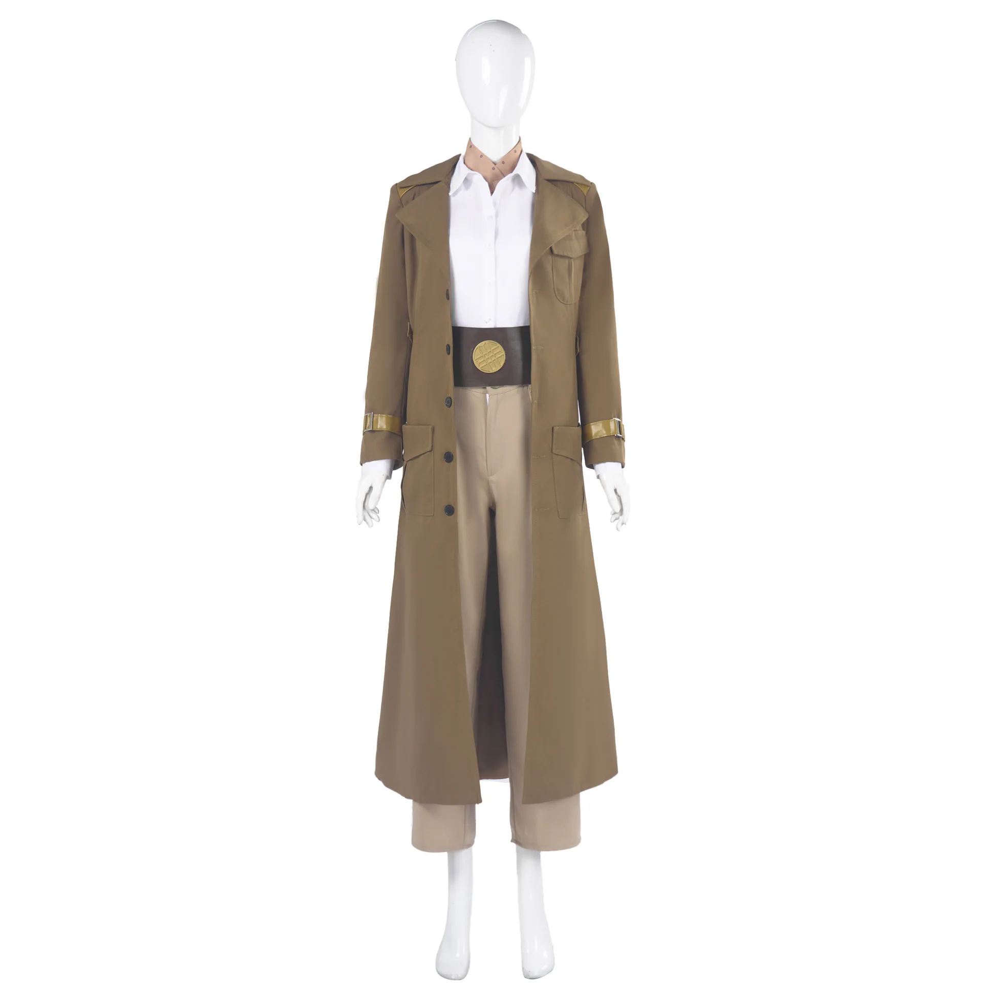 Movie Cosplay Costume Full Set Brown Long Trench Coat White Shirt Pants Belt Outfit for Halloween Comic Con Fancy Dress Suit