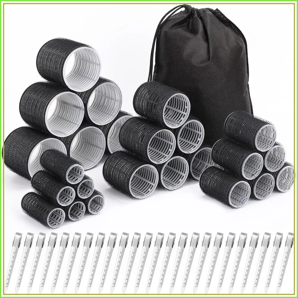 

24Pcs Self Grip Hair Rollers Set with Clips, 4 Sizes Jumbo Large Medium Small, No Heat Curlers for Long Medium Short Thick Hair