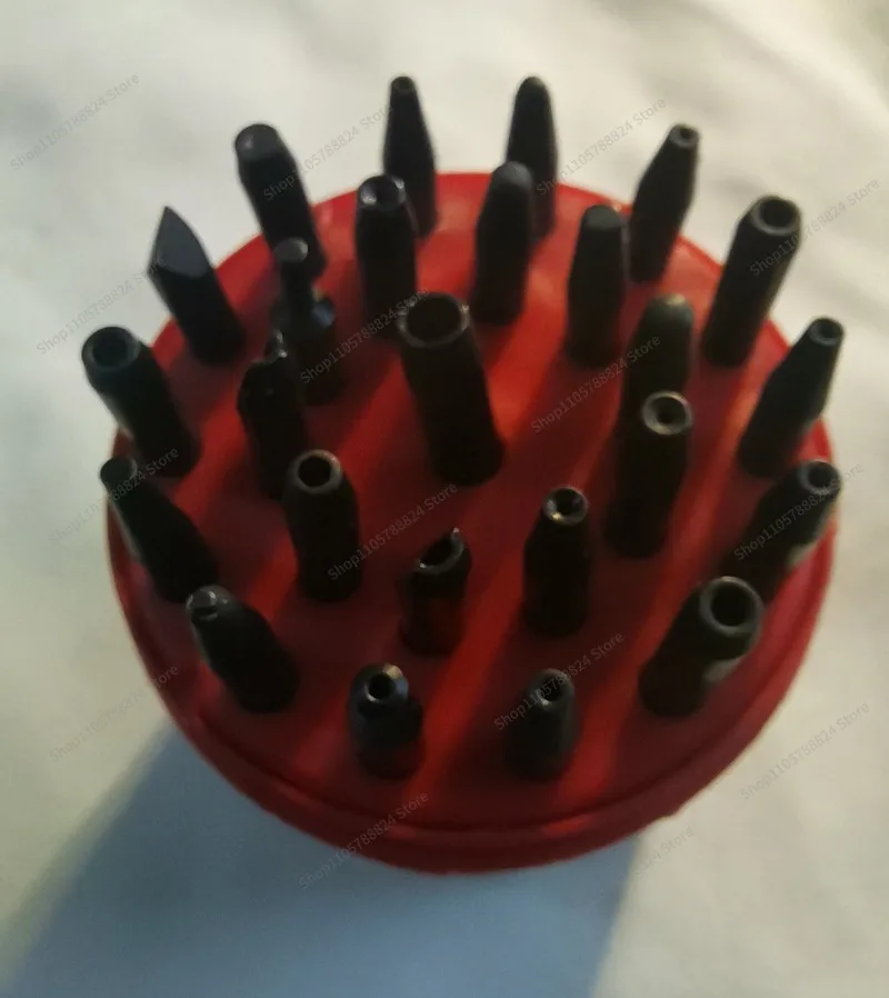 For watch repairing tools. Punches, boxed punches, a set of 25, for repairing watches. Packed in plastic box.