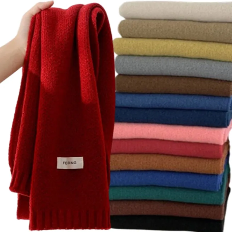 Winter Women Warm Scarf Soft Wool Cashmere Knitted Thicken Thermal Scarves Korean Fashion Simple Casual Warmer Female Scarves