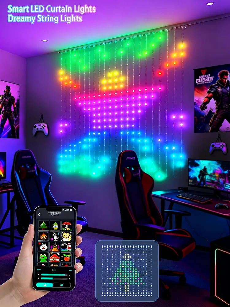 400 LED Curtain Lights APP Smart Control RGB Color-Changing Display LED String Lights Ideal for Holiday Decorations