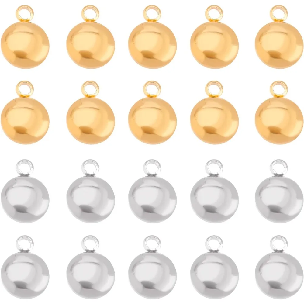 28Pcs 2 Colors 304 Stainless Steel Pendants Flat Round Pendant Charms Versatile Metal Pendant Stainless Steel Color Hole: 1.6mm
