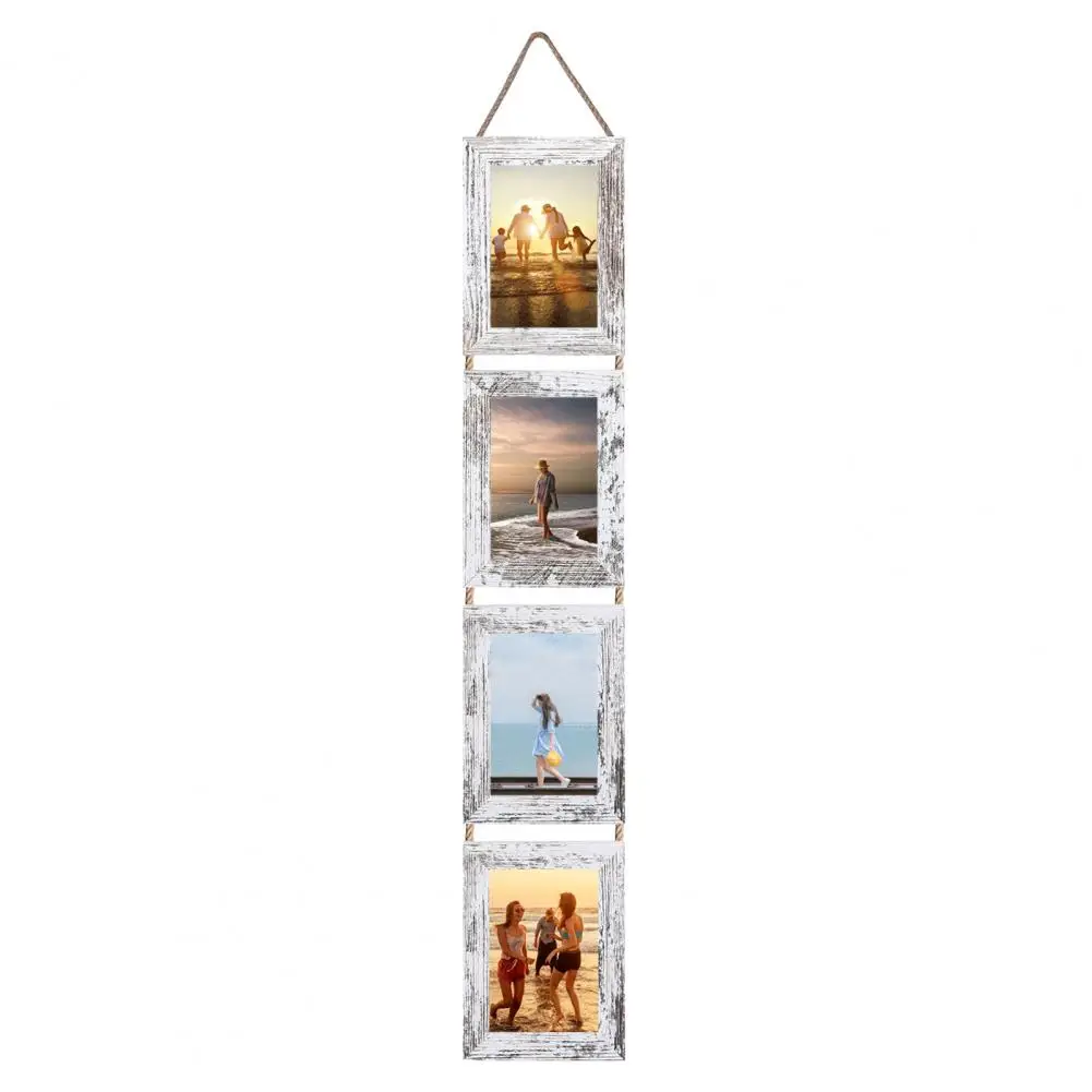 Picture Frame Rustic Wood Vertical Collage Photo Frame with Glass Diy 4 Opening Picture Frame Wall Art Decoration 6/7-inch