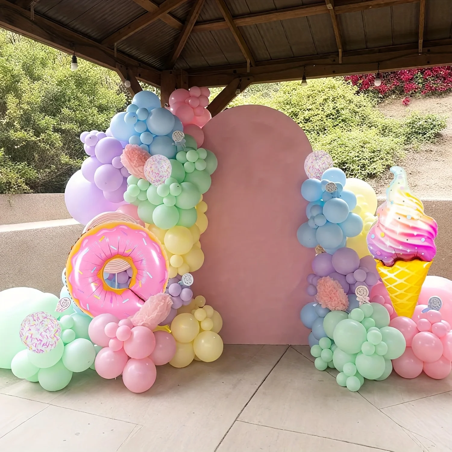 30/49pcs Pastel Balloons, Macaron Yellow Green Blue Pink Purple Confetti Balloons with Donut and Ice Cream Foil Balloon for East
