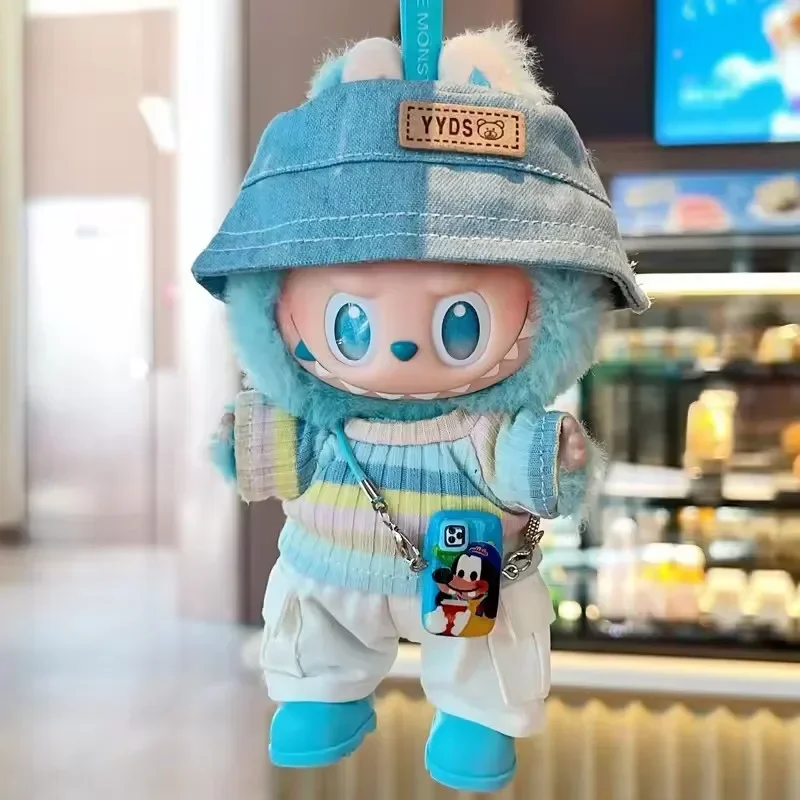 Pour 17 cm Labubu Mini poupée vêtements Labubu poupée tenue accessoires V1 V2 V3 génération vinyle poupées rayé T-Shirts Cargo pantalon