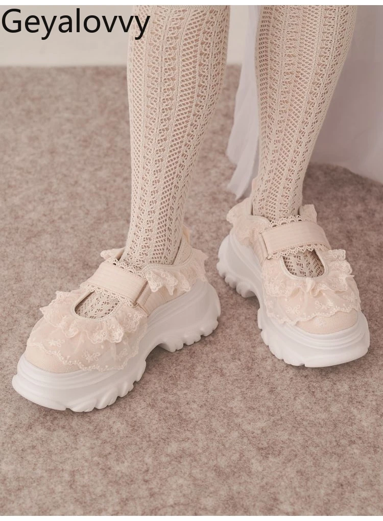 

Lace Cute Sporty Mary Jane Low Heel Pumps New Japanese Style Sweet Lolita Dark Girl Sneakers Women's Shoes Spring Autumn
