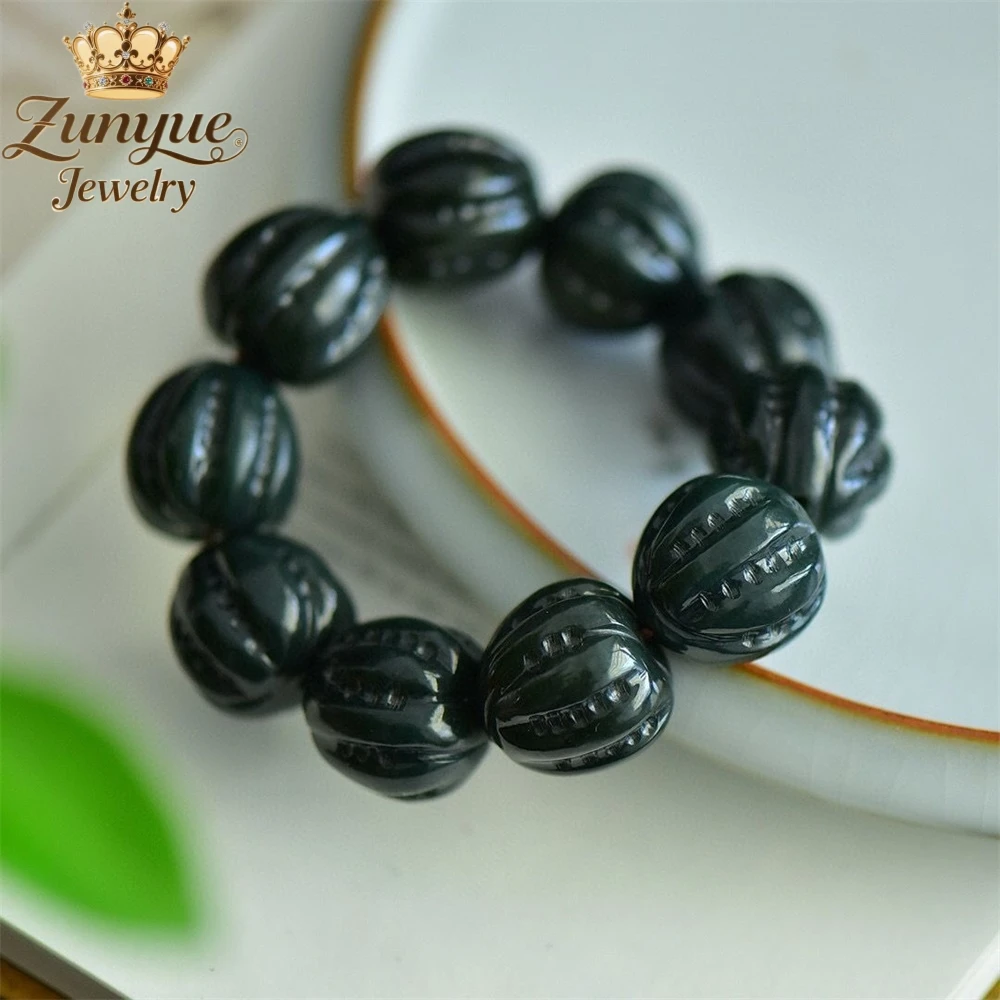 Natural Hetian Jade And Dark Green Jade Carved Walnut Bracelet Luxury Quality Jewelry Fashion Jewelry Exquisite Charms Elegant