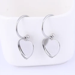 10pcs Fit 12mm Heart Cabochon Earring Base Blanks Diy 15mm Dia Ear Hoops Bezel Findings Stainless Steel Jewelry Accessories