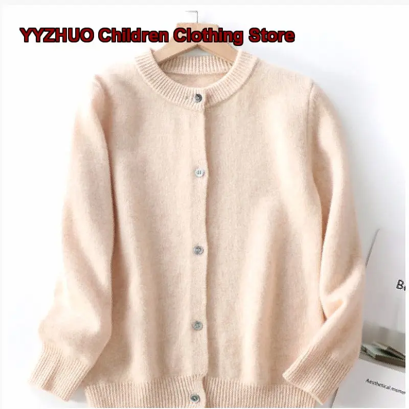 Kids Cardigan Boys Girls Autumn Winter Knit Cardigan Solid Color Warm Base Layer Top Newborn Round Neck