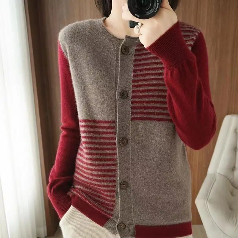 Fashion O-Neck Loose Casual Cardigan Color Sweaters Women's Clothing 2023 Autumn Winter Oversized Knitted Commuter Tops