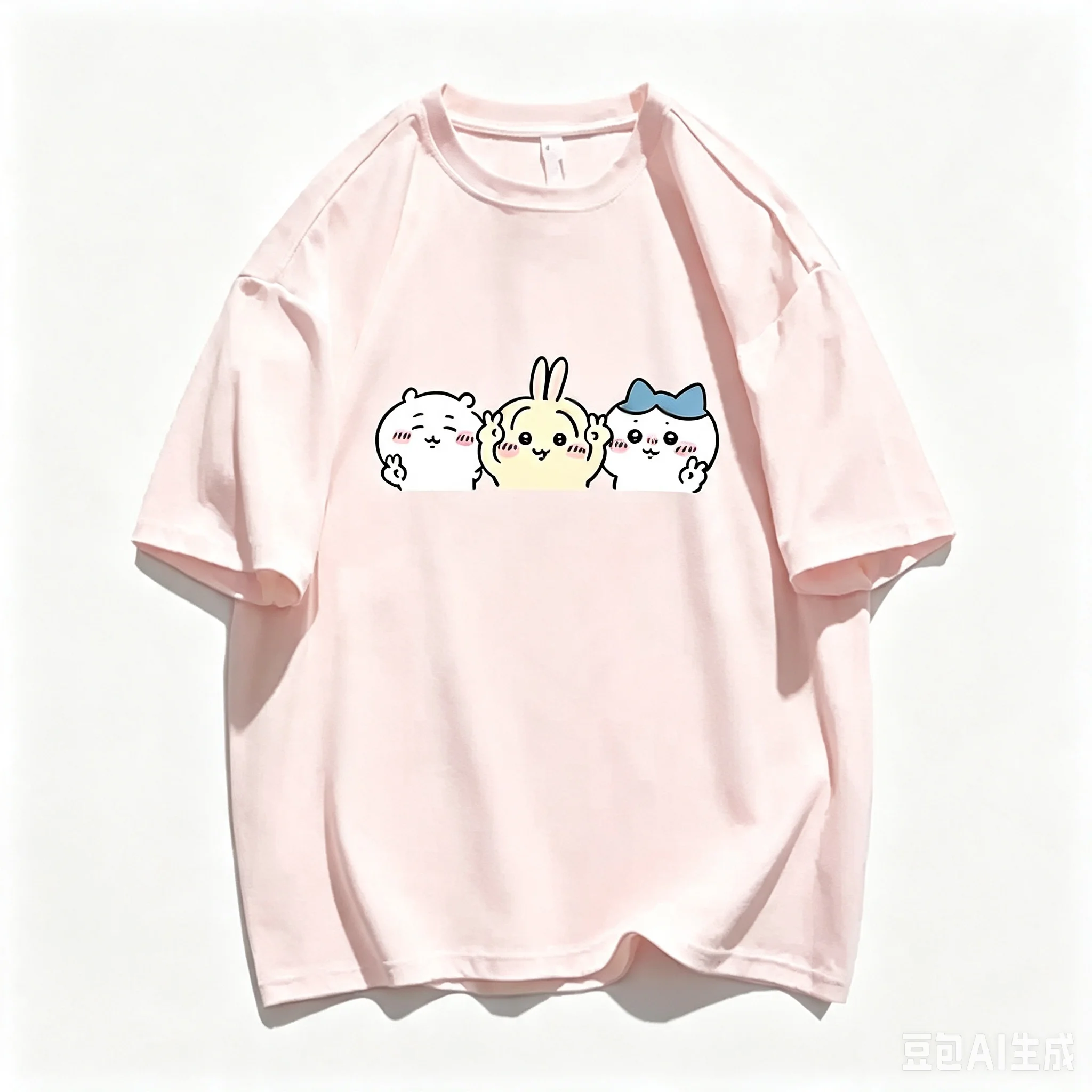 Heavyweight Cotton Oversize Chiikawa Tee Unisex Kawaii Hachiware Camera Cartoon Casual Short Sleeve Graphic Top