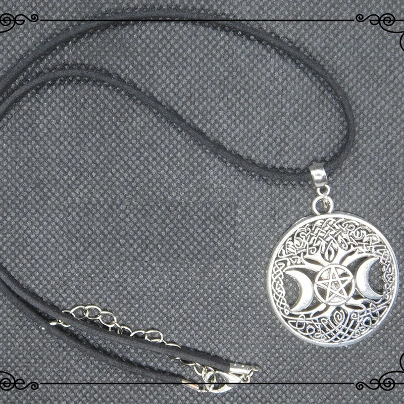 Celtic Tree of Life Triple Moon Goddess Pendant, Pagan Wicca Unique Pendant Necklace Witch Pentacle Necklace