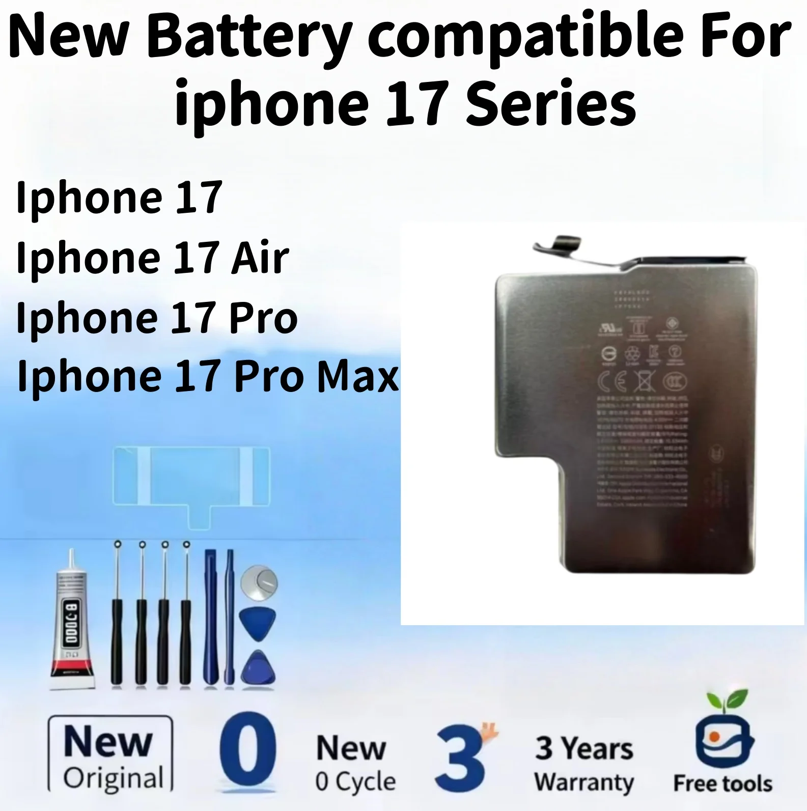 

Новая батарея, совместимая с iPhone 17 /17 Air/ 17 Pro/17 Pro Max, аккумуляторы для мобильных телефонов + бесплатные инструменты