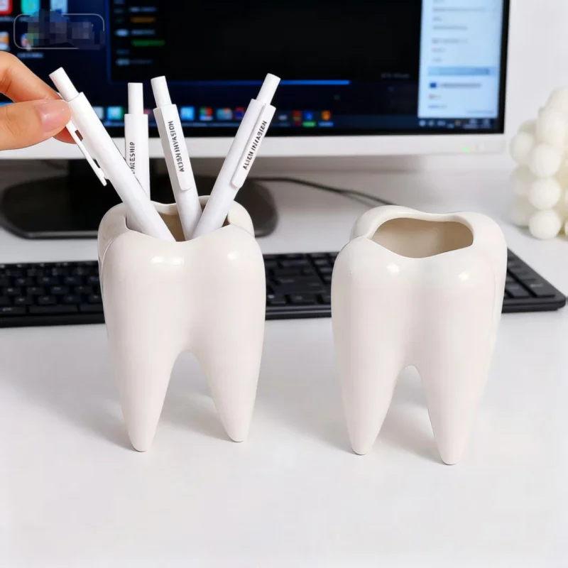 1PC Funny Tooth-Shaped Pencil Holder - Desktop Pen Cup & Succulent Plant Pot, Home Office Decor