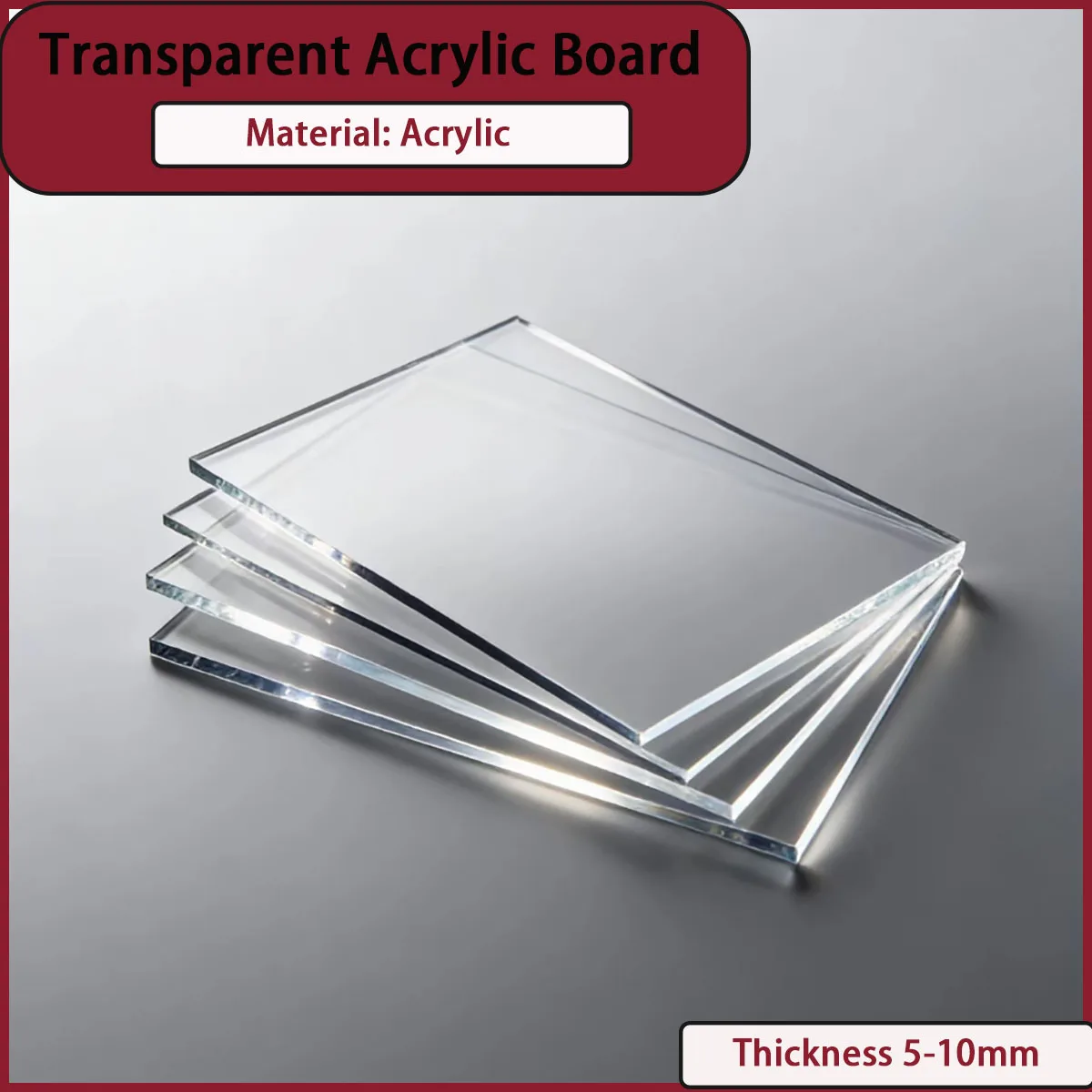 Transparent acrylic board with a thickness of 5-10mm is used for advertising signs, decoration, instrumentation, etc