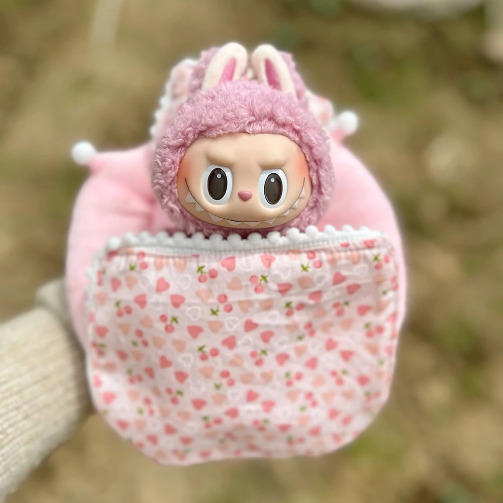 دمية السرير كيس النوم ل 17 سنتيمتر Ropa Labubu ألعاب من نسيج مخملي وملحقاتها لطيف مجموعة المنزل الدفء فتاة هدية إكسسوارات دمي