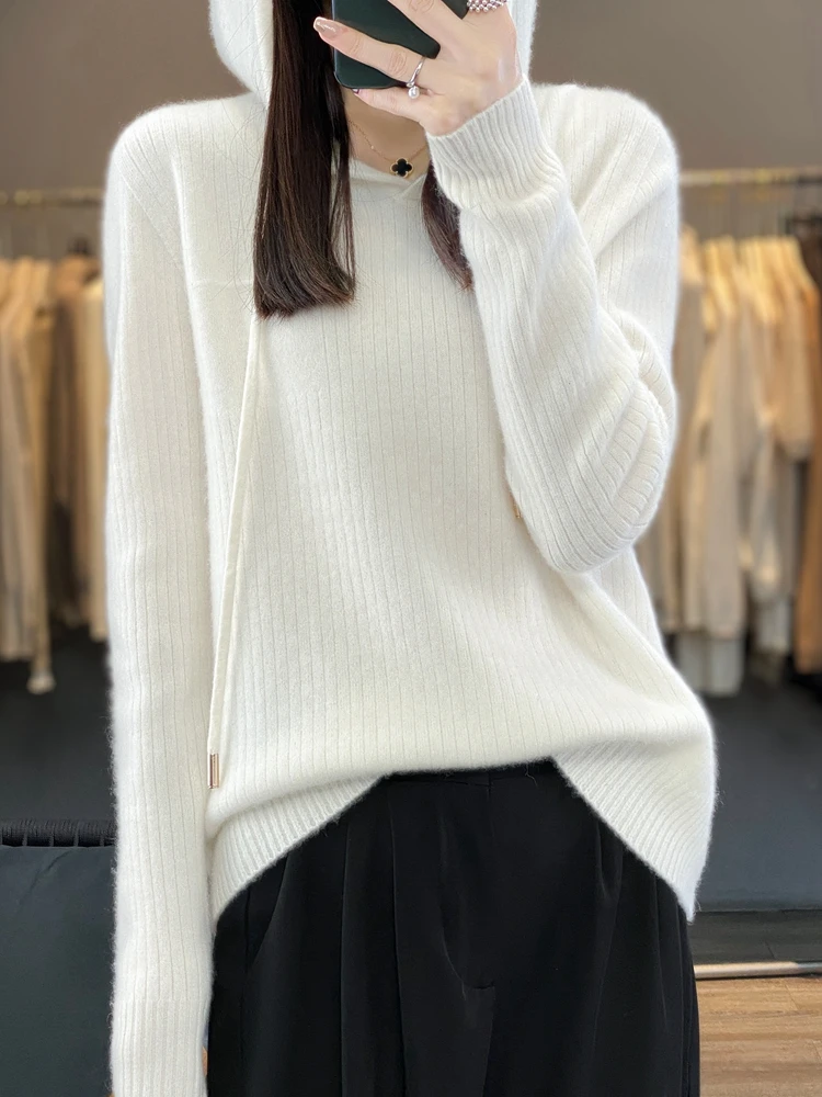 Female 100% Merino Wool Sweater Cashmere  Knitwear Pullover High Quality Spring Autumn Hoodie Comfort Warm Women's Clothing Tops