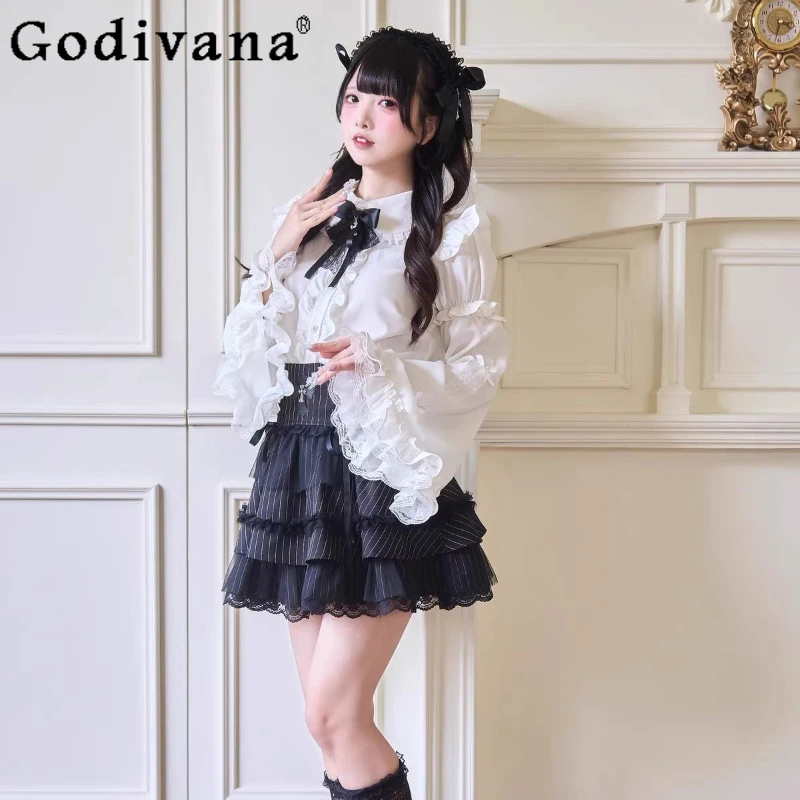 قميص لوليتا قوطي منتج كبير للنساء على الطراز الياباني بلوزات دانتيل يومية بأكمام طويلة قميص حلو