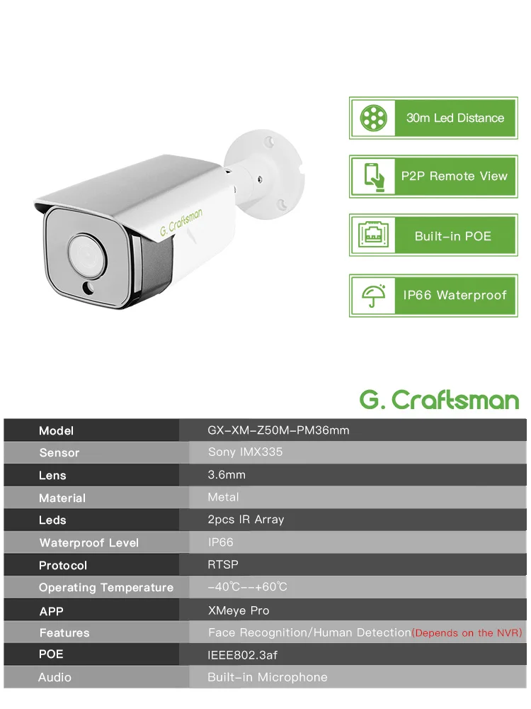 C-X,6MP POE IP Camera with Face Human Detection Audio IR Night Vision ONVIF Home Surveillance,Z,G.Craftsman