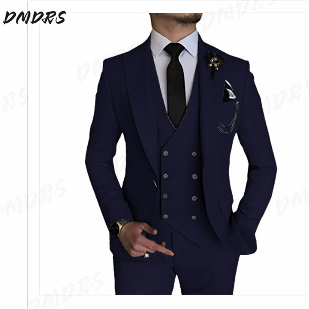 Elegant Blazers Shawl Collar Luxury Jacket Pants Vest Formal Coat Skinny Dress High Quality Men Suit Wedding 3 Pieces Set