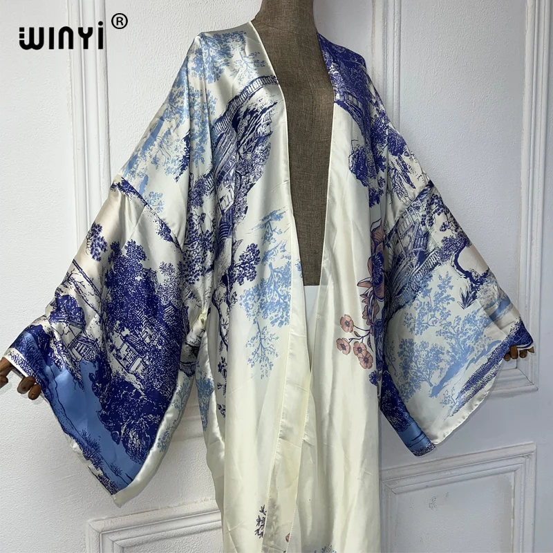 WINYI kimono woman bohemian kaftan beachwear Cardigan sexy  evening dress abaya dubai luxury cover-ups beach outfits فستان العيد