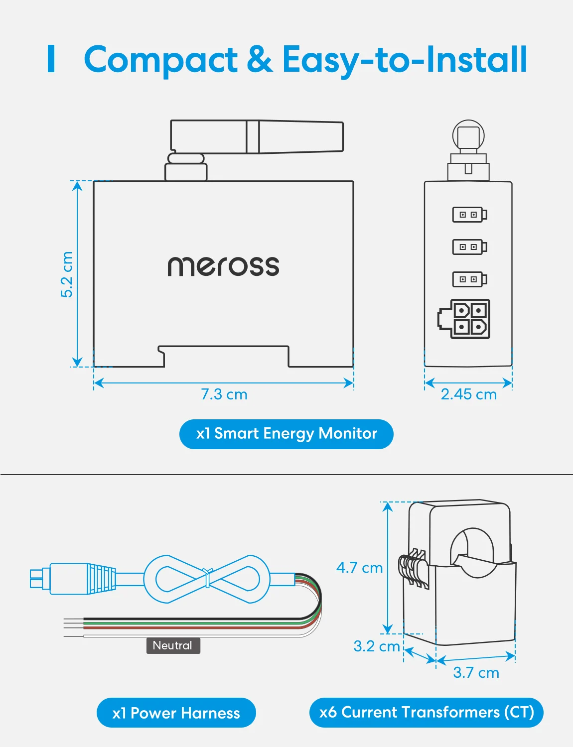 Mefoss Smart Real Time Energy Monitoring EM06 WLAN Power Meter 3 Phase Smart Meter with 6 Measuring Channels 150A