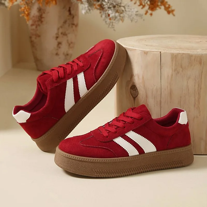 Damen-Sneaker aus Wildleder mit dicker Sohle, rutschfest, atmungsaktiv, zum Schnüren, Low-Top, All-Match, für den täglichen Gebrauch, Outdoor, Freizeit, Wanderschuhe – Detail 11