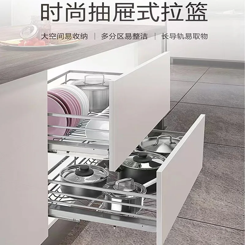 

Kitchen Cabinet Double Layer Pull Basket Seasoning Basket Dish Basket Solid Square Steel Stainless Steel Storage Dish
