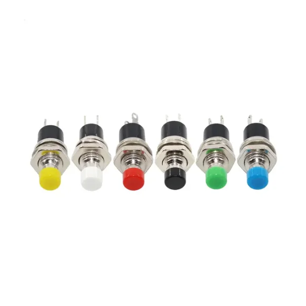 PBS-110 PB05A 7MM Round Pushbutton Momentary Self-Resetting Pushbutton Switch 2 Pin Red Yellow Green Blue Black White