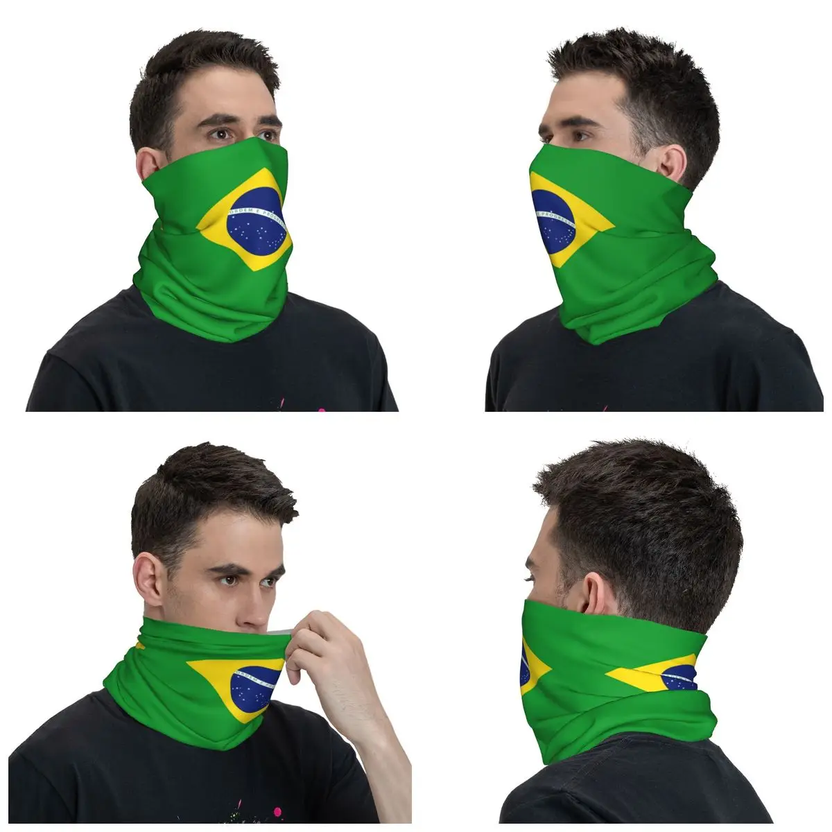 Brazil Flag Bandana Neck Gaiter Printed Mask Scarf Multifunctional Headband Hiking for Men Women Adult Washable