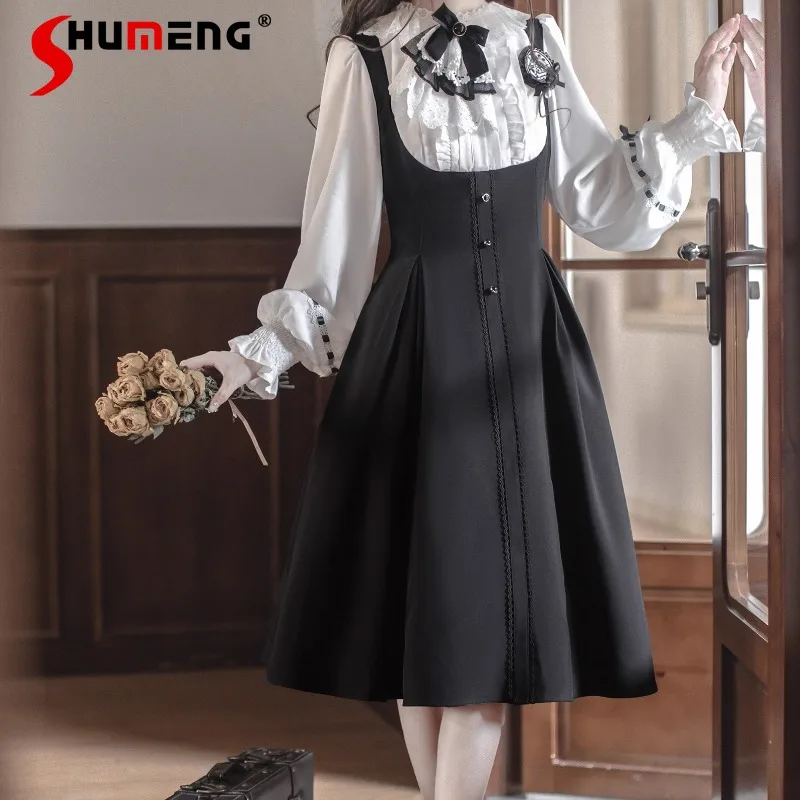 

Preppy Style Lolita Original Elegant Classic Black White Dresses Retro Rojita Cape Japanese Long Sleeves Dress Slimming Vestidos
