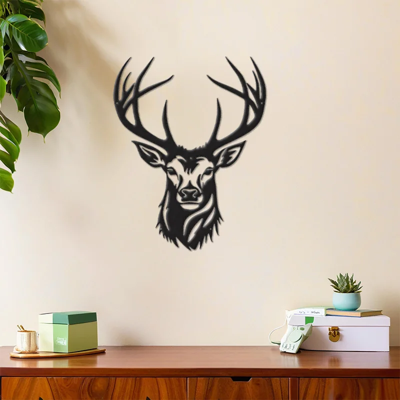 Hochwertige Eisenmetall-Wandkunst, Elegantes Schwarzes Hirschkopf-Design, Künstlerische Innen- und Außendekoration für Wohnzimmer und Schlafzimmer