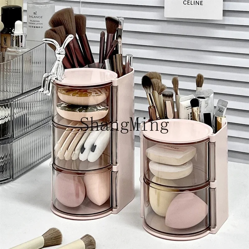 

CLL Puff Storage Box Swivel Dustproof Dresser Tabletop Beauty Egg Cushion Lipstick Makeup Brush Organizer Rack