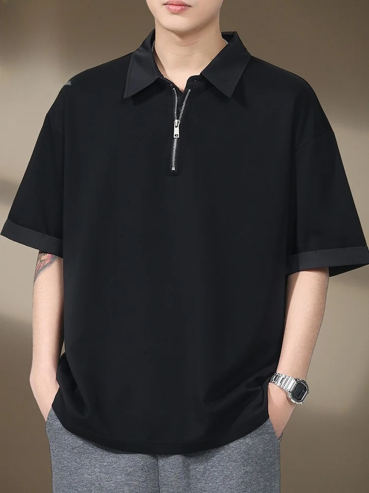 

Мужская футболка с коротким рукавом, повседневная, в американском стиле, с отложным воротником, летняя новинка, плотная, свободного кроя