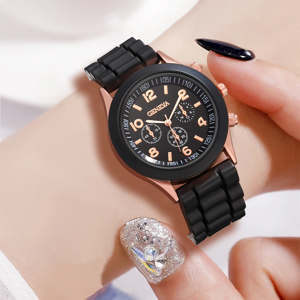 1PCS Black Simple Luxury Silicone Strap Watch Casual Fashion Quartz Watch is the perfect gift for her (no box)