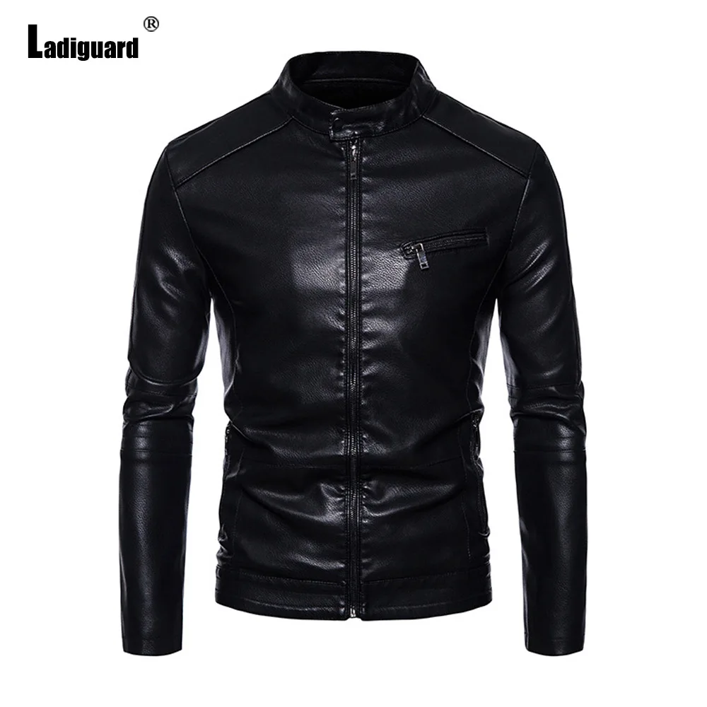 Men\'s Pu Leather Jackets Mandarin Collar Outerwear Gray Soft Luxury Faux Leather Jacket Mens Motorcycle Fashion Zipper Coats New
