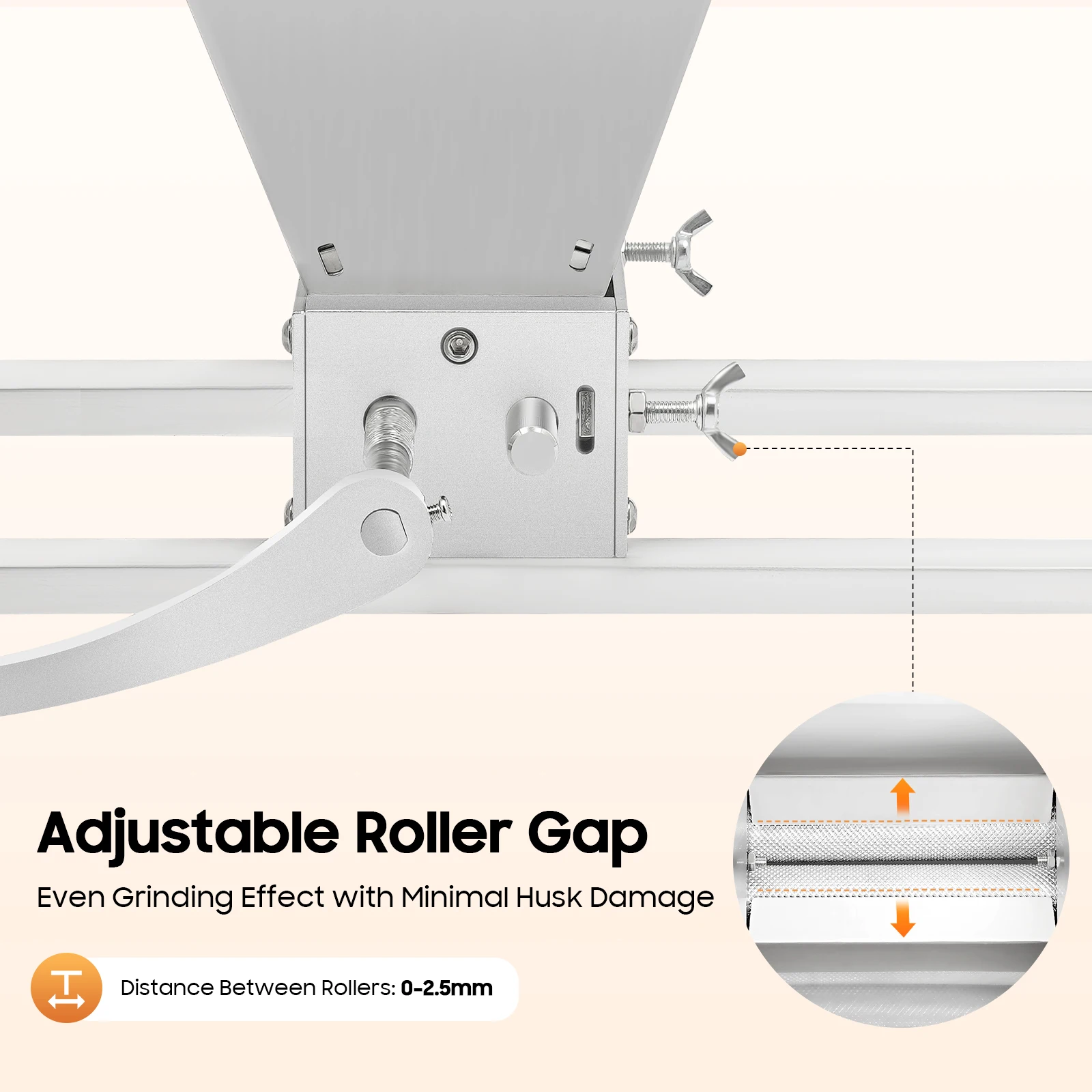 โรงสีเมล็ดพืชแบบแมนนวล 4 ลิตร, ช่องว่างลูกกลิ้งแบบปรับได้พร้อมแท่งอลูมิเนียม 2 อัน, เครื่องบดเมล็ดพืชสําหรับข้าวสาลีข้าวบาร์เลย์และธัญพืช - วิธีการบด 2 แบบ