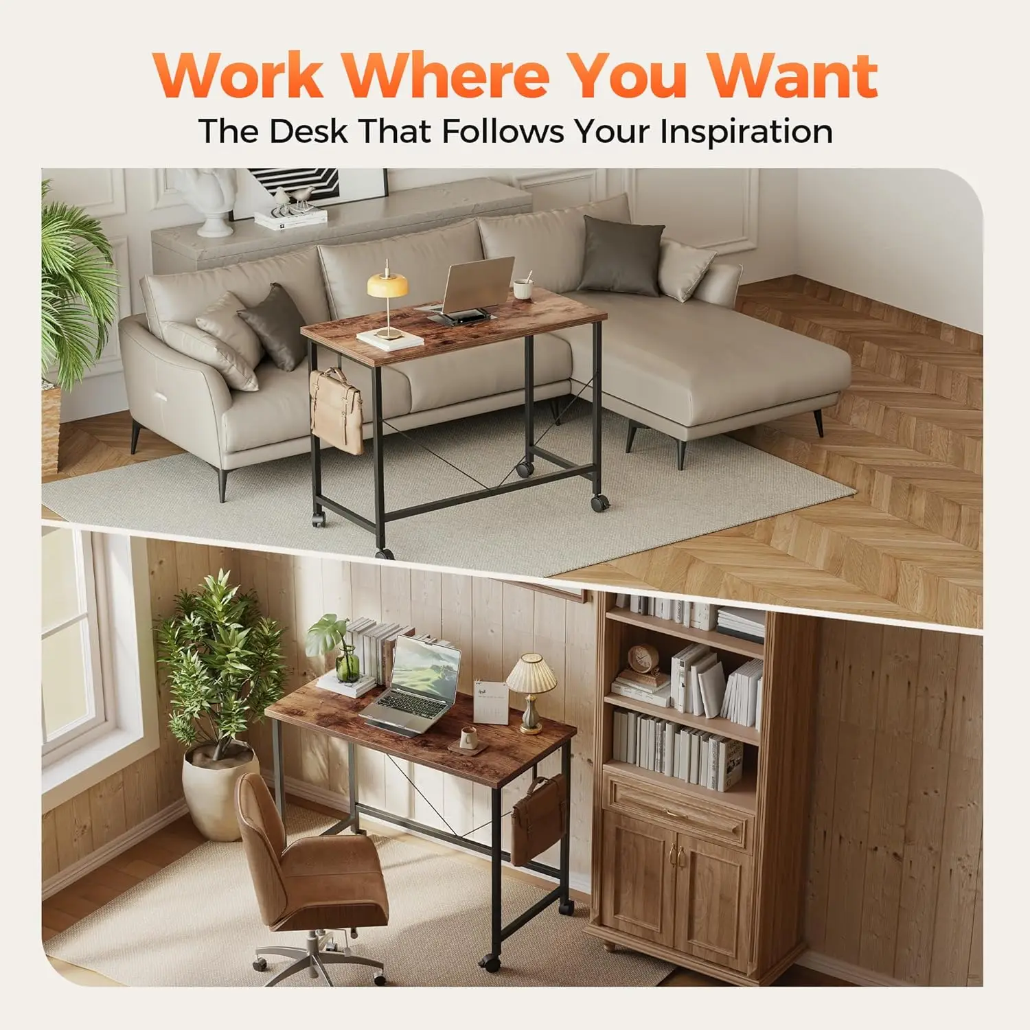 Escritorio compacto para juegos con ruedas para espacios pequeños, mesa de escritura minimalista moderna para oficina en casa y estudio