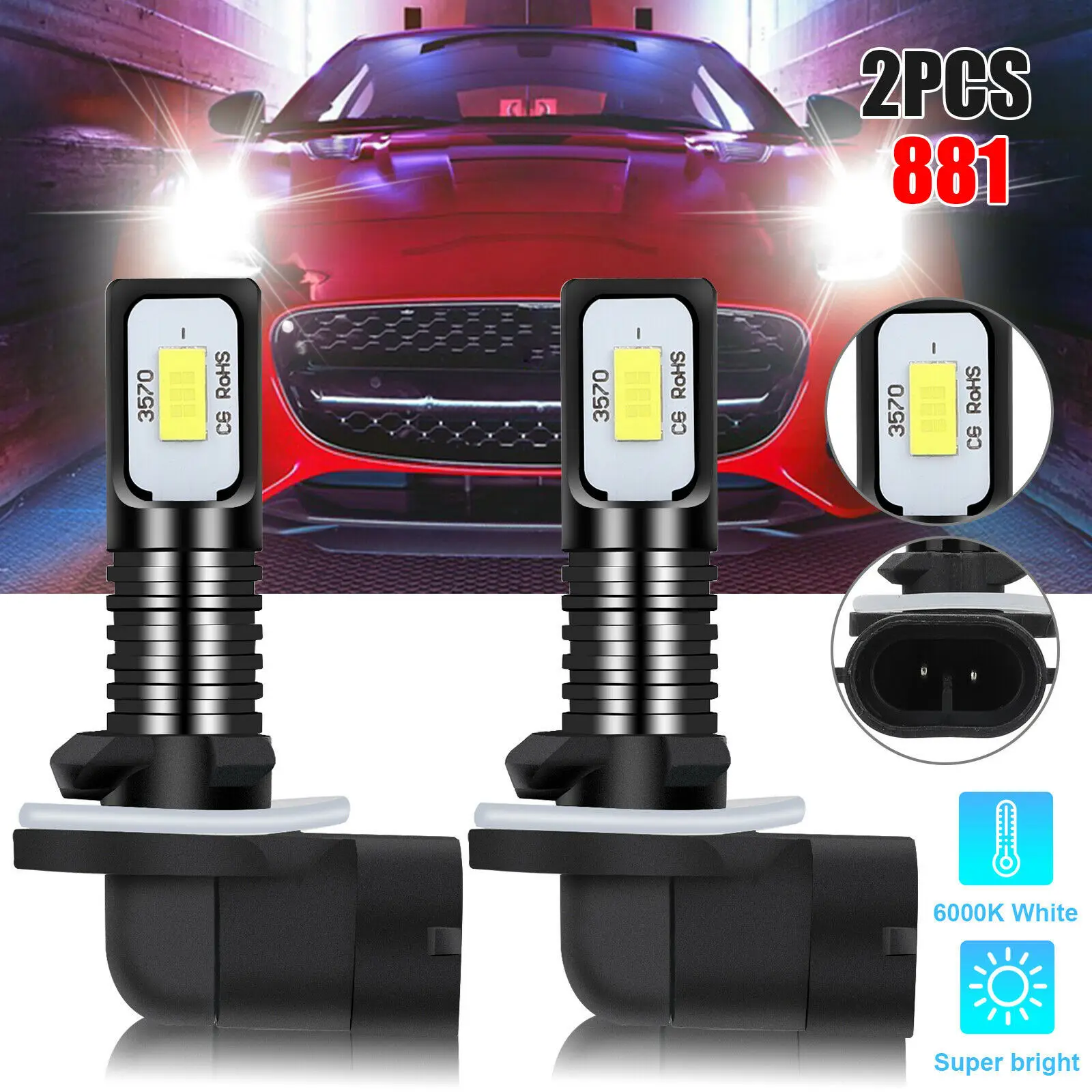 

2PCS 880 LED 881 3570 2SMD High Brightness 80W Car Fog Light LED Auto Day time Running Light 6000K Xenon White COB Bulbs 12V 24V