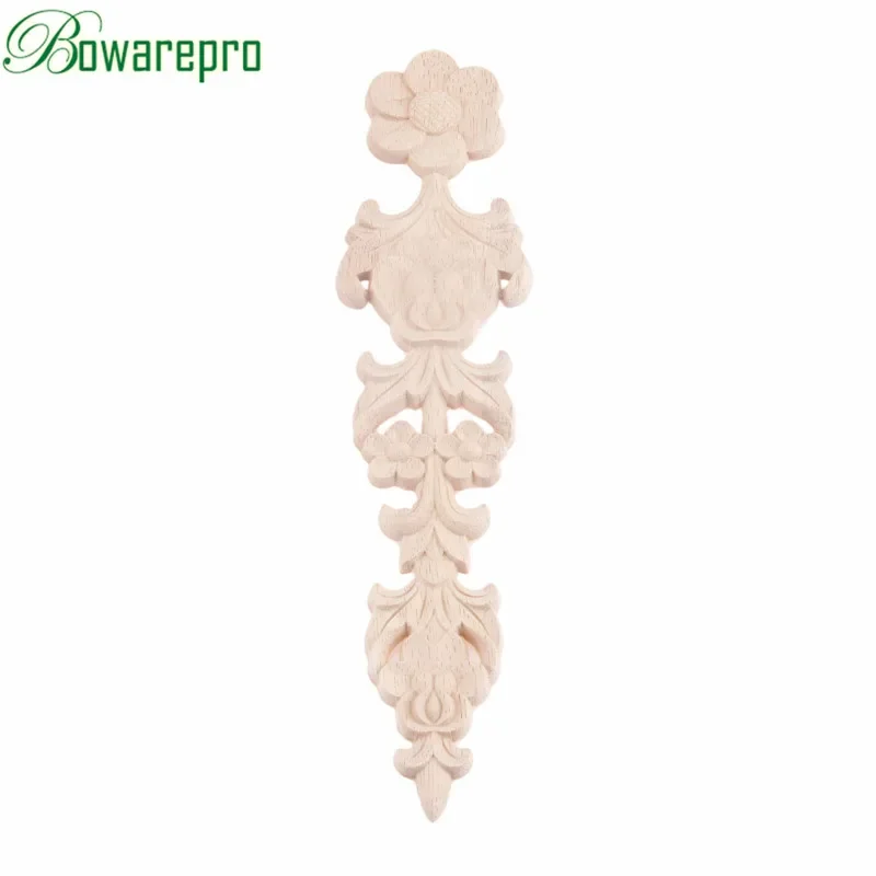 bowarepro 28*6CM Vintage Unpainted Wooden Carved Decal Corner Onlay Applique Frame for Furniture Cabinet Decor Crafts Decorative